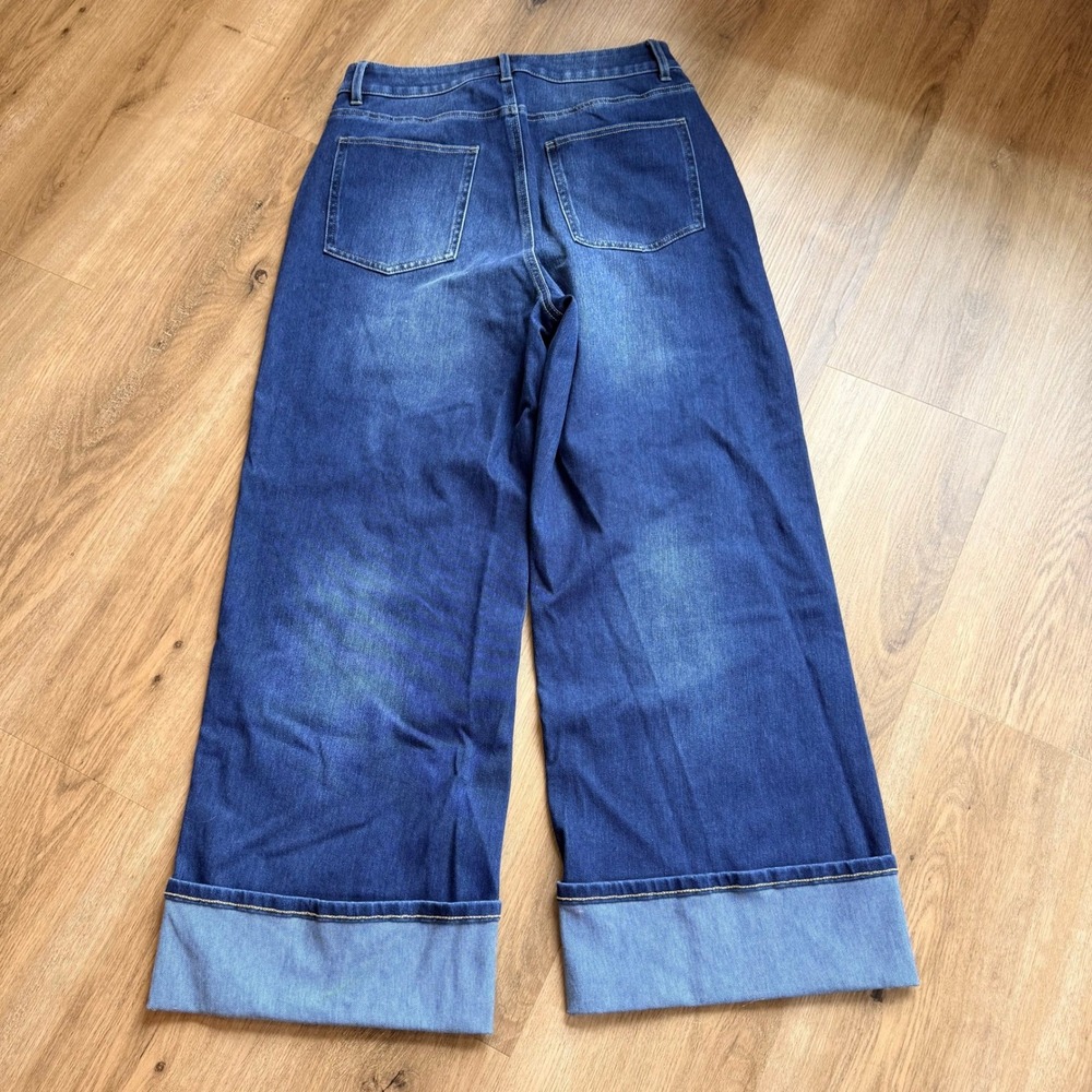 Halara High Waisted Wide Leg Cuffed Jeans Dark Wash Blue Size M Vintage Inspired - Picture 6 of 6